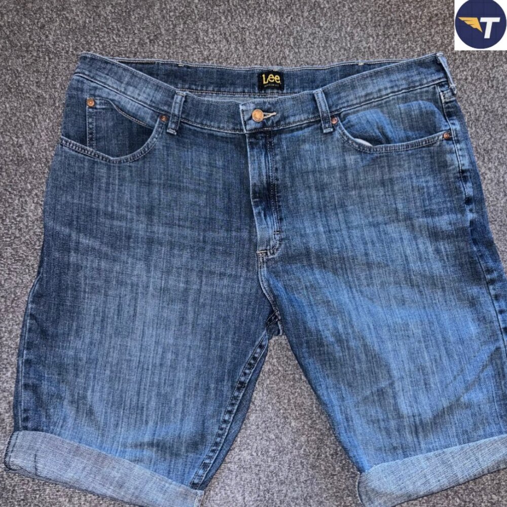 Lee Stone Wash Deep Blue Jean Shorts Rolled Up (40x29)